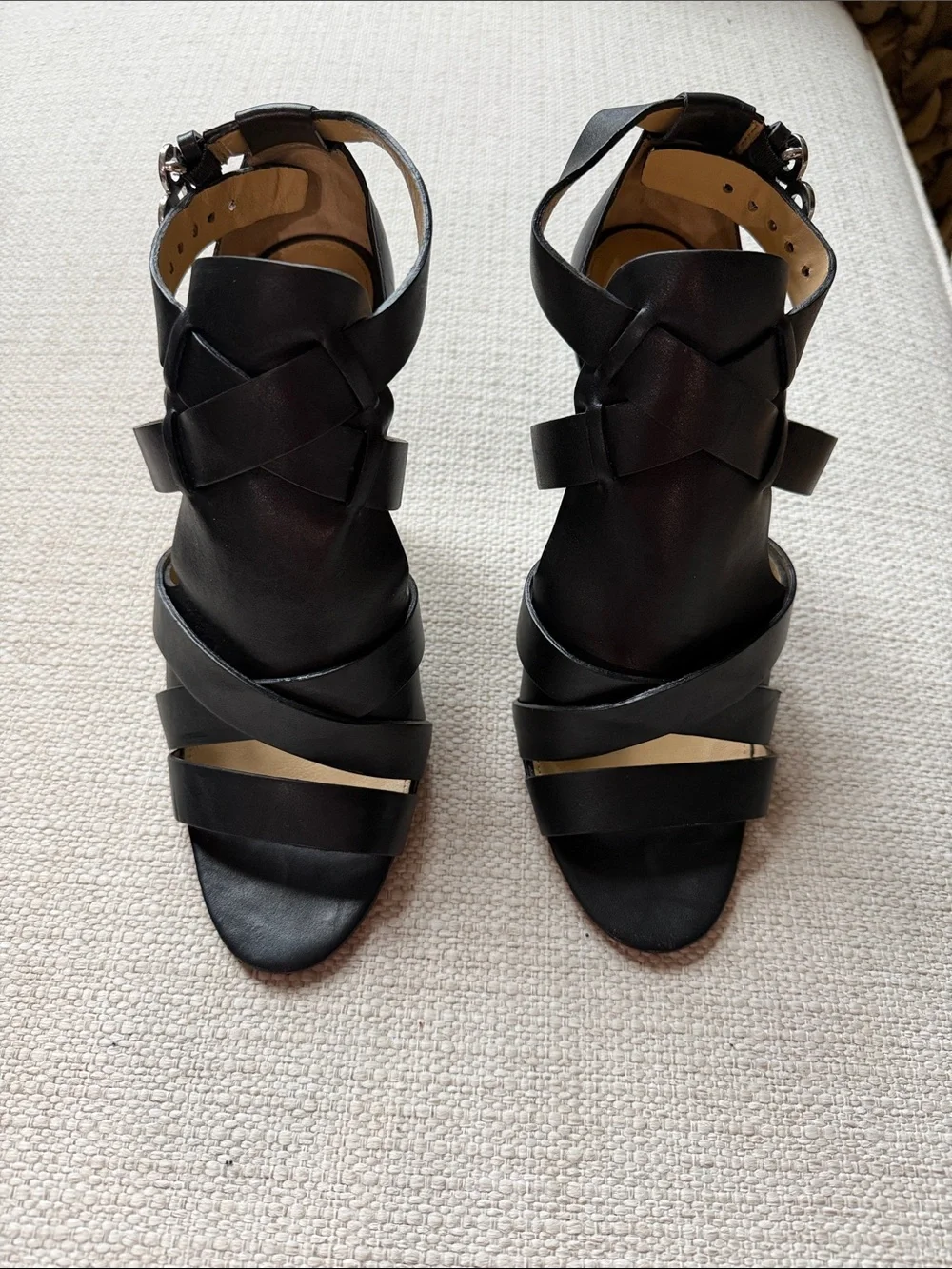 Coach Black Leather Strappy Heeled Sandals